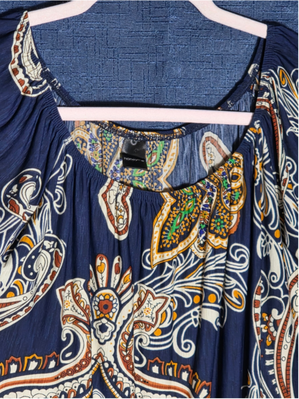 Women's Honeyme Long Sleeve Dress Size S Blue Orange Paisley Print boho-chic y2k - Picture 5 of 8